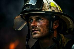 Fireman with helmet. Generate Ai photo