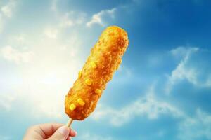 Appetizing Corn dog banner. Generate Ai photo