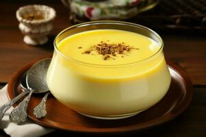 Luscious Creamy custard pudding. Generate AI photo