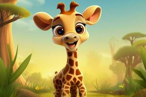 Playful Cute baby giraffe. Generate Ai photo