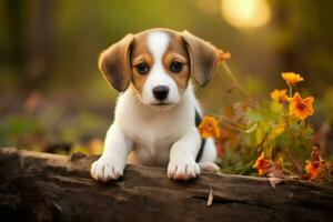 Fluffy Cute puppy dog. Generate Ai photo