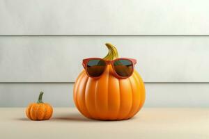 Stylish Cute pumpkin with sunglasses. Generate Ai photo