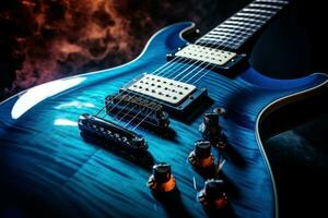Vibrant Electric blue guitar background. Generate Ai photo