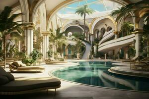 Empty luxurious resort pool. Generate Ai photo