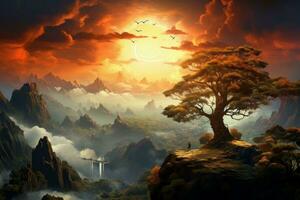 Fantasy planet landscape. Generate Ai photo