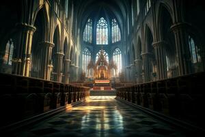 Cathedral interior old. Generate Ai photo