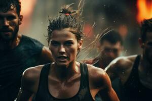 Cinematic running people. Generate Ai photo