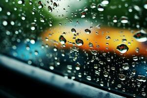 Water rain droplets car window. Generate Ai photo