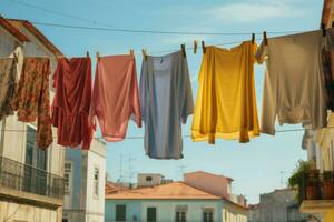 Sun-baked Clothes drying. Generate Ai photo