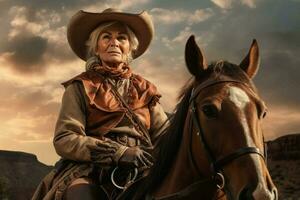 Sturdy Cowboy banner portrait. Generate ai photo