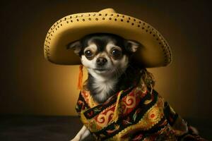 Adorable Cute dog sombrero. Generate Ai photo
