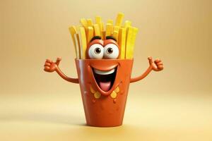 Cheerful Smiling fries character. Generate Ai photo