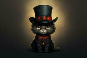 Whimsical Cute cartoon cat in tophat. Generate AI photo