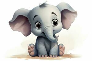 Delightful Cute grey cartoon elephant. Generate Ai photo