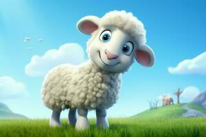 Cute sheep cartoon. Generate Ai photo