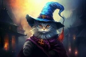 Magical Cute wizard cat. Generate Ai photo