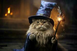 Whimsical Cute wizard cat. Generate Ai photo