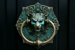 Brass-made Decorated handle knocker. Generate Ai photo