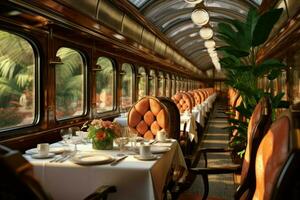 Dining interior train. Generate Ai photo