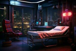 Futuristic Cyberpunk doctor room space. Generate Ai photo