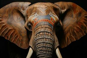 Colorful elephant head closeup. Generate Ai photo