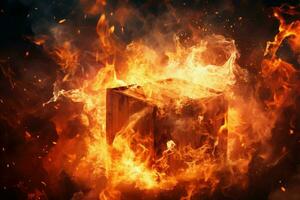 Dynamic Fire cube background. Generate Ai photo