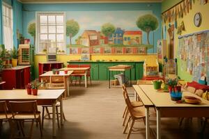 Colorful Classroom preschool. Generate Ai photo