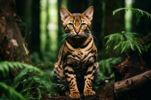 New Bengal cat forest. Generate Ai photo