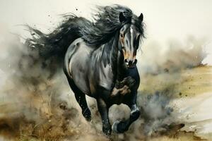 Artistic Black horse watercolor. Generate Ai photo