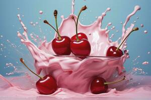 Cherry yogurt milk splash. Generate Ai photo