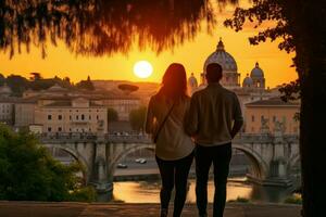 Tranquil Couple rome sunset. Generate Ai photo