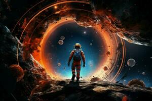 Awe-inspiring Cosmonaut space portal. Generate Ai photo