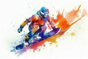 Snowboard sport watercolor splash. Generate Ai photo