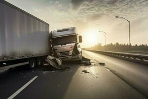 Road truck collision road. Generate Ai photo