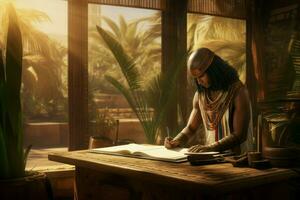 Thoth god writing at table. Generate Ai photo