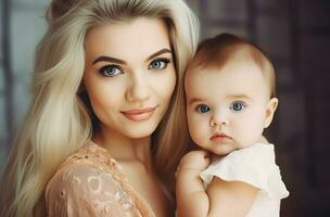 Beauty sexy mother with baby. Generate Ai photo