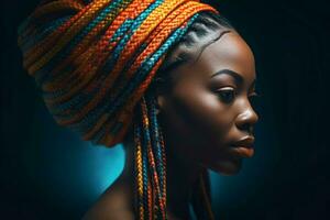 Braids senegalese woman afro. Generate Ai photo