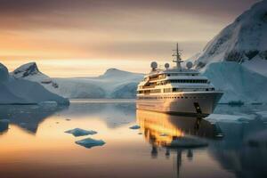 Antarctica cruise sunset. Generate Ai photo