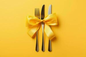 Cutlery set ribbon. Generate Ai photo