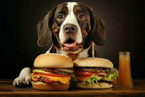 Dog care hamburger. Generate AI photo