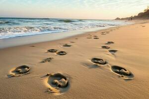 Dog beach footprints. Generate Ai photo