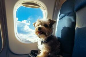 Dog plane passenger. Generate Ai photo