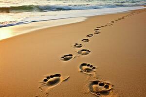Distinct Dog beach footprints. Generate Ai photo
