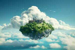 Surreal Floating island clouds. Generate Ai photo