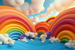 juguetón arco iris con nubes pelotas. generar ai foto