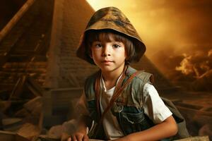 Ancient egyptian pyramid child boy. Generate Ai photo