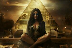 Beautiful Ancient egyptian pyramid woman. Generate Ai photo