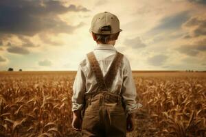 American farmer child boy. Generate Ai photo