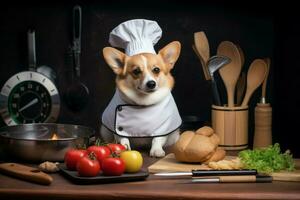 innovador corgi perro cocinero. generar ai foto