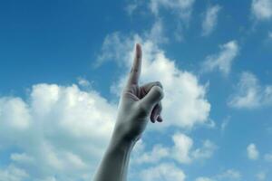 Uplifting Thumb up finger on sky. Generate Ai photo